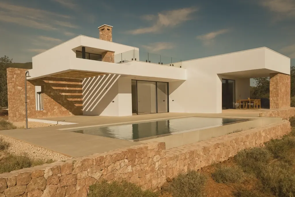 El proyecto CASA TC es una intervención de tipo unifamiliar / obra nueva. CASA TC es una vivienda unifamiliar aislada situada en suelo rústico, dentro del término municipal de Santa Eulalia del Río, en la isla de Ibiza. La edificación se distribuye en tres niveles: planta sótano, planta baja y planta piso.