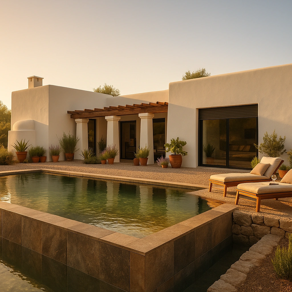 This traditionally styled home, requested by the owner as the design foundation, has been created through the addition of volumes, stone finishes, and traditional elements such as the oven and wooden porches.